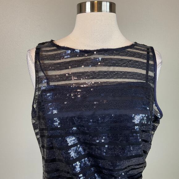 Vince Camuto Sequined Sleeveless Sheath Cocktail Dress Navy Blue Size 10 - Picture 6 of 12